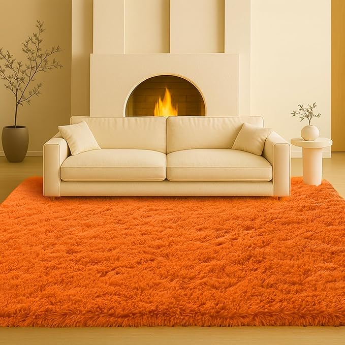 Mtandyx 8x10 Area Rugs Living Room, Large Plush Fluffy Bedroom Carpet, Non-Slip Upgraded Indoor Thick Soft Rug, Modern Plush Carpet Suitable for Kids Home Decor Aesthetics Dorm, Orange.