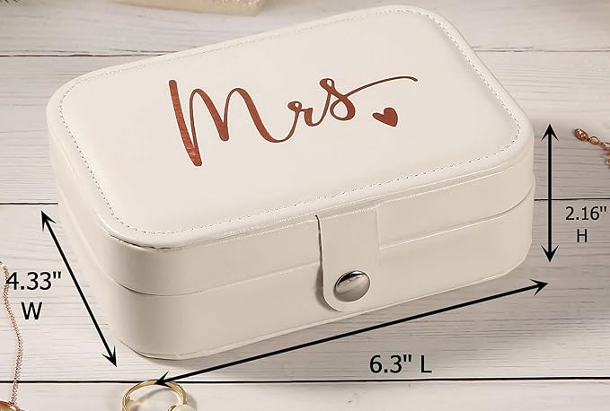 FYSIA Mrs Travel Jewelry Box Gift-Plush Velvet Trinkets Storage Organizer Case-Miss to Mrs Gift-Wedding Present for Bride-Bridal Shower Presents for Bride-Bachelorette Party Keepsake-Rose Golden