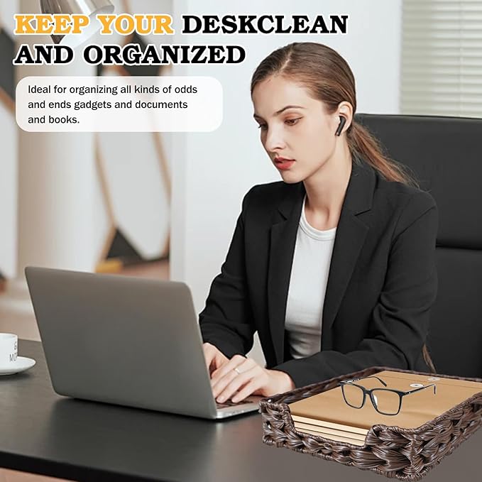 2 Pcs A4 File Tray Letter Desk Basket Paper Tray File Basket for Desk Organizer Letter Size Documents Trays for Office Toilet Tank Organizer-Brown