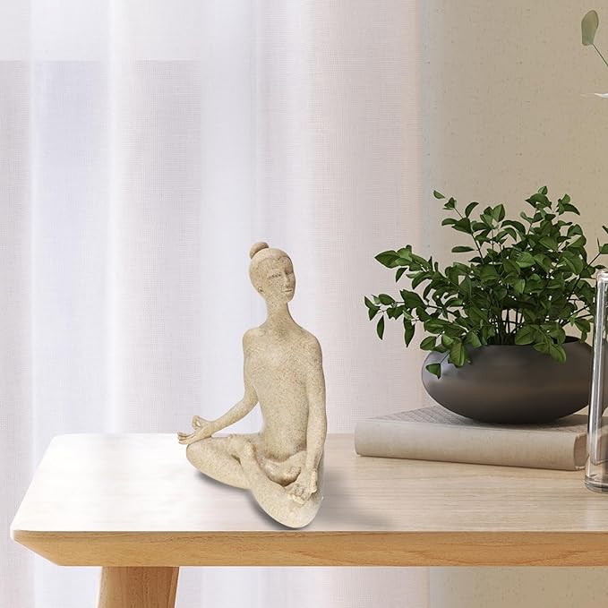 SIMON'S SHOP Yoga Statues, Yoga Lady Sculpture, Beige Meditation Yoga Figurines for Shelf Table Mantel Decor, Decorative Pieces for Zen Garden Yoga Studio, 9.5 inch Tall