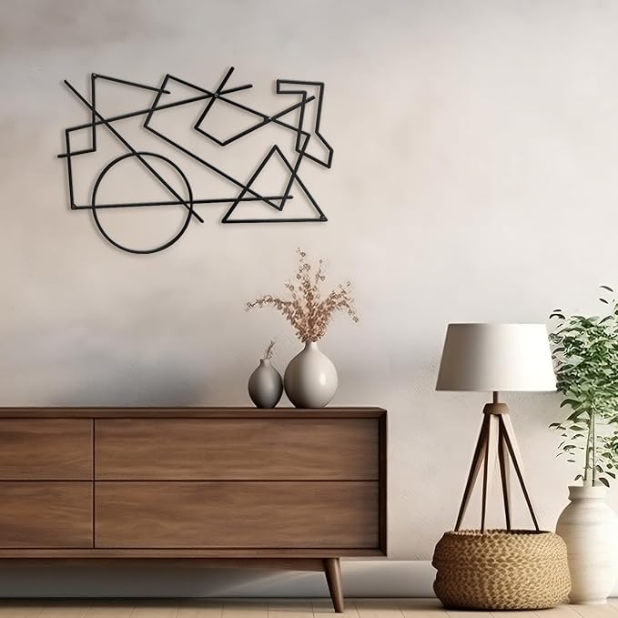 SIGNLEADER Metal Wall Decor Geometric Picasso Minimalist Modern Luxury Wall Sculpture Hangings 3D Statue Home Decoration for Living Room, Bedroom, Bathroom, Kitchen, Fireplace, Office - 18" Black