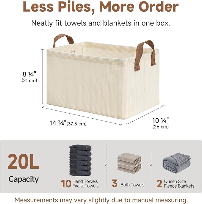 StorageWorks Storage Bins, Shelves Baskets for Organizing, Fabric Closet Organizers with Handles, Metal Frame, Beige?Texture?, 2-Pack