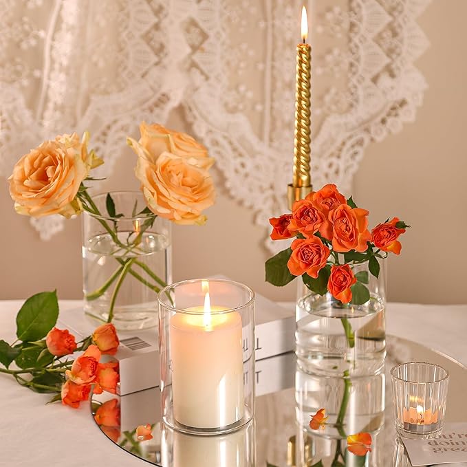 5 Inch Small Glass Cylinder Vases for Centerpieces | 12pcs Clear Flower Vase for Wedding Decorations, Floating Candle Vases in Bulk, Hurricane Candle Holders for Table, Home Décor