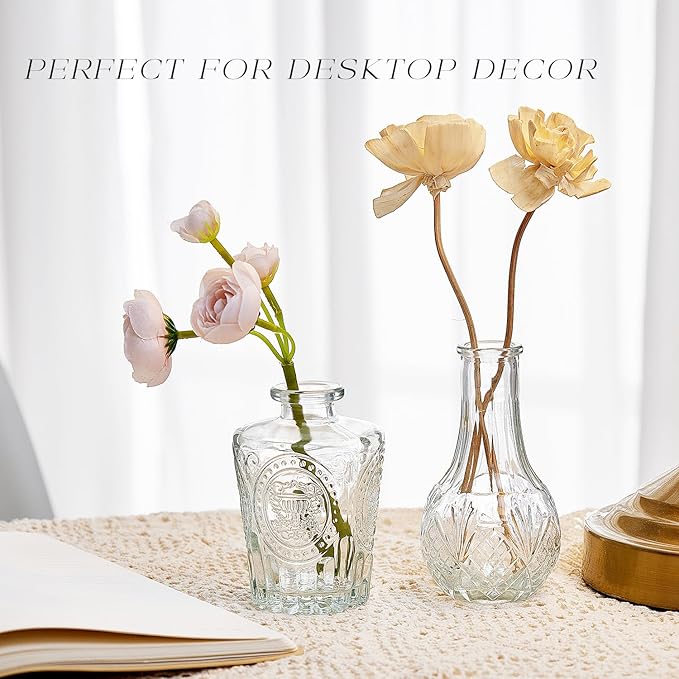 Glass Bud Vase Set of 20, Small Flower Vases, Glass Vases for Centerpieces, Vintage Home Table Decorations Bud Vases (20 Pcs, Clear)