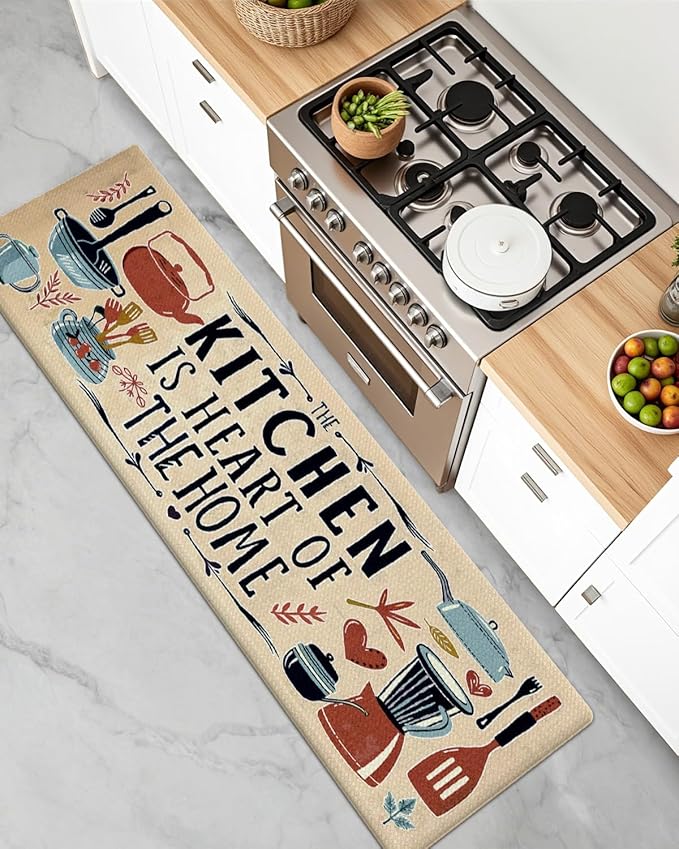 DEXI Kitchen Mats for Floor, 17x59, Cushioned Standing Mat Anti Fatigue, Waterproof Comfort Farmhouse Padded for Laundry Room Office, Beige