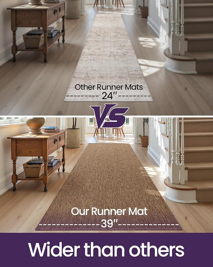 DEXI Hallway Runner Rug 3.3x6.7, Woven Braided Farmhouse Runner Carpet Indoor, Absorbent Thin Long Entryway Runners for Kitchen, Laundry Room, Patio Entrance, Brown