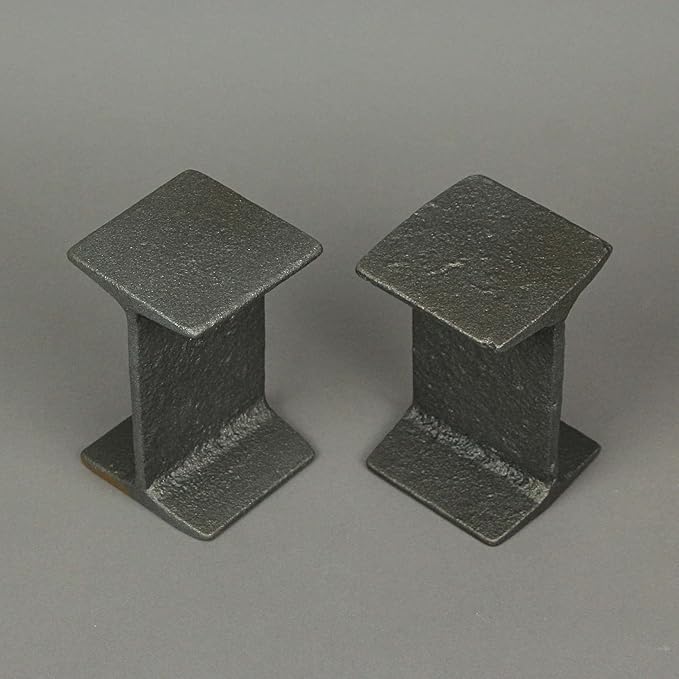Pair of Cast Iron I-Beam Girder Bookends: Versatile Decorative Rustic Bookshelf Accessories for Mid-Century Modern Farmhouse Home Decor, 5 Inches High