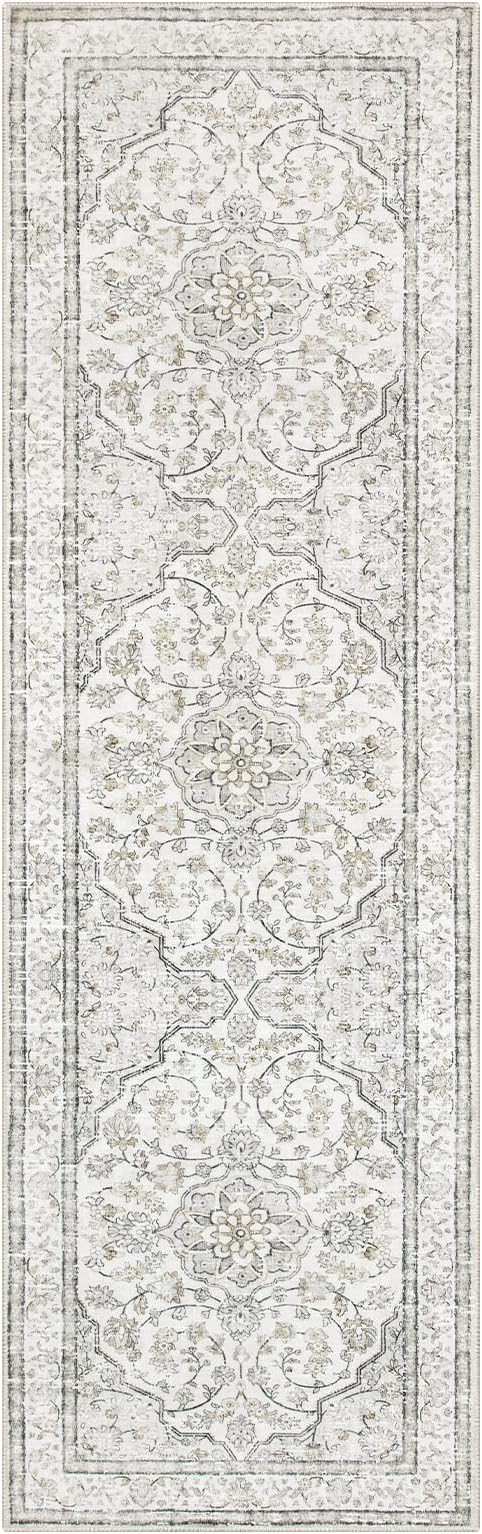 Lahome Oriental Washable Runner Rug,2.5x8 Runner Rug for Entryway Indoor Non-Slip,Kitchen Runner Rugs Non Skid Washable,Traditional Thin Wide Carpet Runner for Laundry Hallway Bathroom,(8ft,Beige)