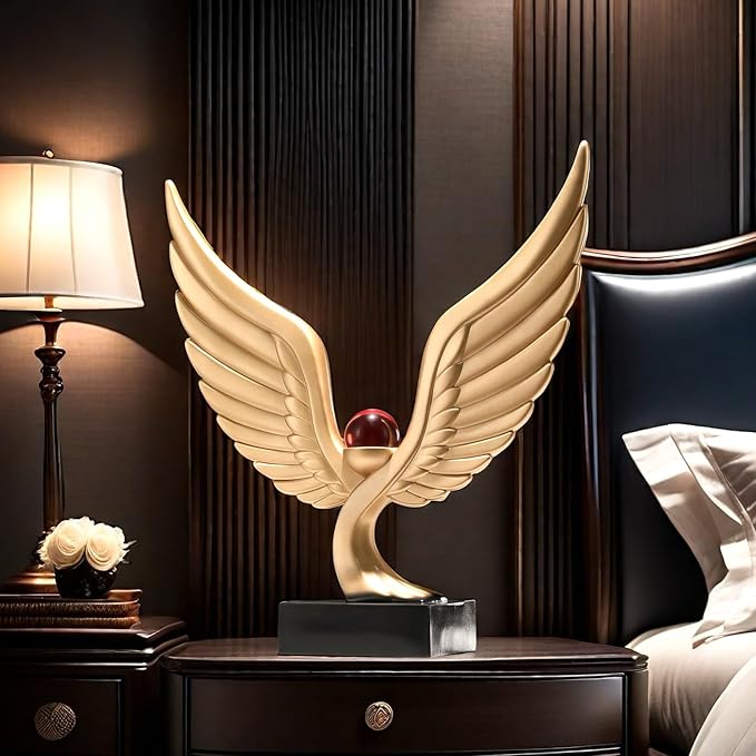 Abstract Eagle with Crystal Ball Statue Resin Art Sculpture Frgurines Gift for Home Decor Office Living Room Desktop Display Decorative Decoration (Gold)