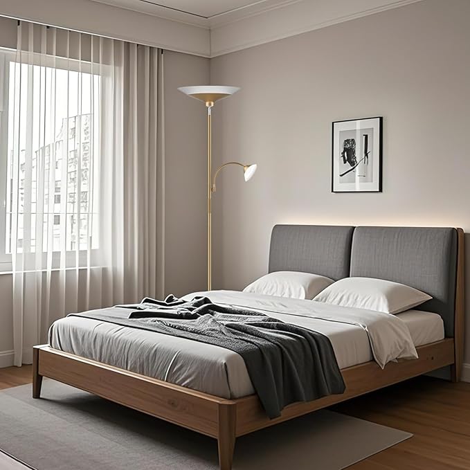 SIBRILLE Gold Torchiere Floor Lamp - 2 Way LED Standing Lamp with Reading Light, Dimmable 72'' Tall Lamp with Remote Color Changing, 34W Mordern Uplighter for Living Room Bedroom Office