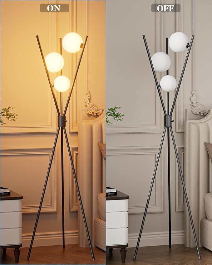 Lightdot 60IN Dimmable Black Tripod Floor Lamp Mid Century Standing Lamps with 3Pcs 3000K G9 Bulbs Globe Eye Care&Stable Base Modern Tall Lamp for Living Room Bedroom Office