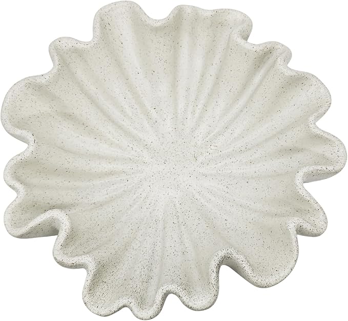 Scalloped Ruffle Decorative Bowl for Home Decor - Large Resin Pedestal Bowl - 10" Key and Purse Bowls for Entryway Table, Artificial Coastal Decor Light Beige