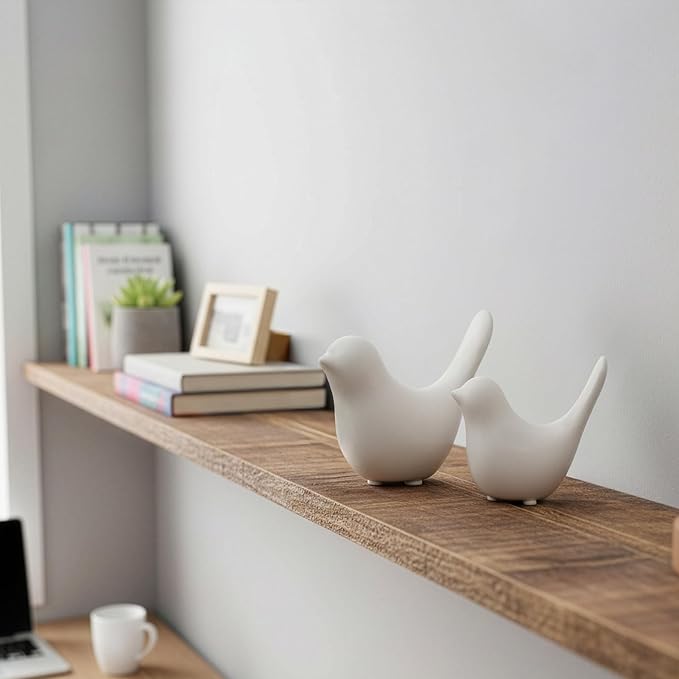 White Bird Statue Set – Small and Large, Modern Tabletop Sculptures for Living Room, Mantel, Shelf, Console Table, Entryway, Fireplace, Bedroom, Minimalist White Home Décor