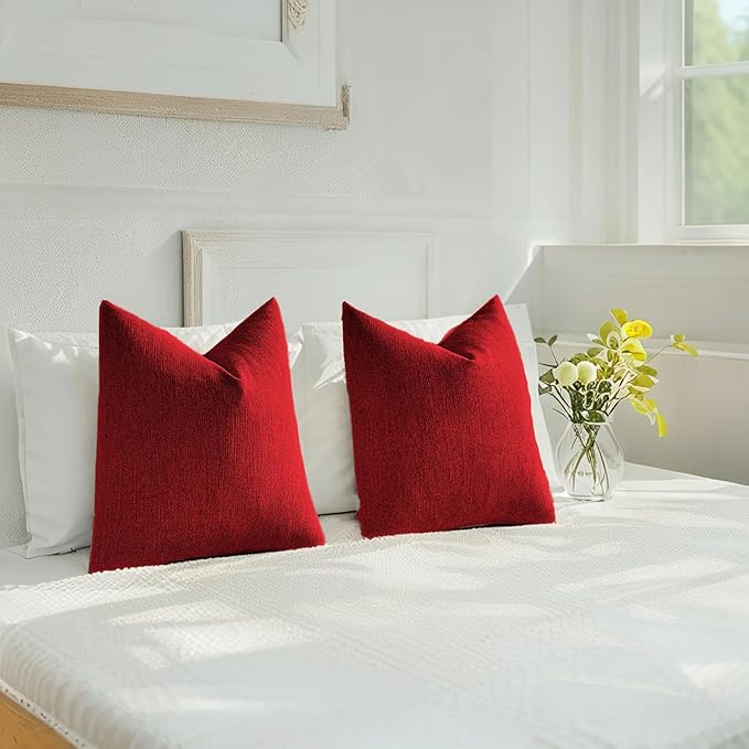 HAUSSY Red Throw Pillow Covers 26x26 Inch Set of 2,Boho Decorative Faux Linen Throw Pillows Cozy Farmhouse Accent Cushion Covers,Home Decor for Couch Sofa Bed Living Room