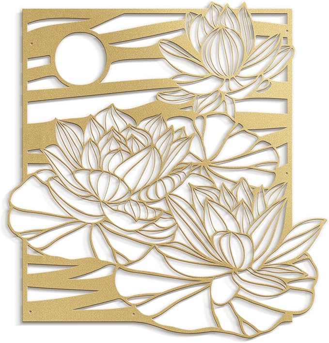SIGNLEADER Metal Wall Art Decor Lotus, Moonlight Minimalist Modern Abstract Wall Sculpture Hangings Home Decoration for Living Room, Bedroom, Bathroom, Kitchen, Outdoor - 18" Gold