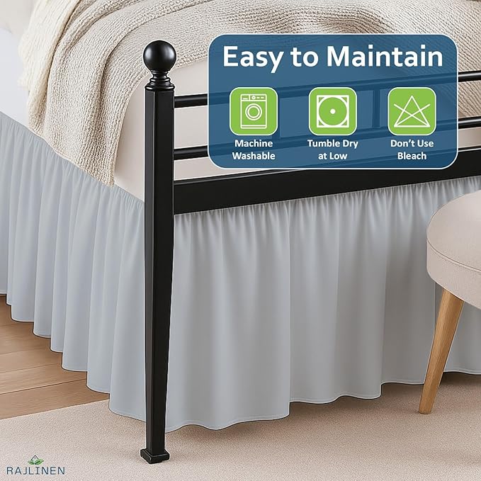 Rajlinen Ruffled Bed Skirt Full XL, 14 Inch Drop Dust Ruffle with Split Corners, 100% Microfiber Bedskirt with Platform, Three-Sided Coverage Ruffled Gathering Design, Light Grey