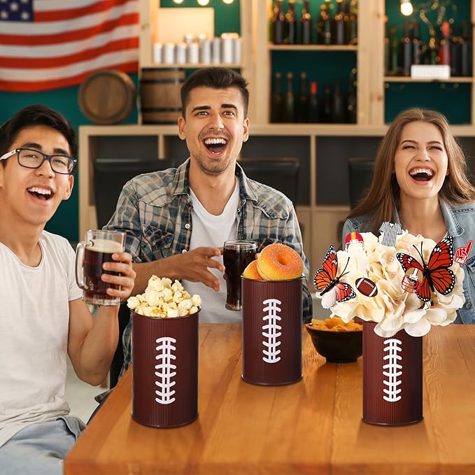 Domensi 24 Pcs Football Table Centerpiece Football Vases Decor Galvanized Metal Vases for Artificial Flowers Rugby Funny Pen Holder Utensil Holder Jars for Kitchen Home Rugby Party Decorations Gifts