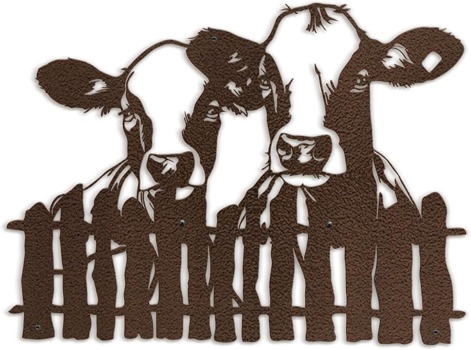 SIGNLEADER Metal Wall Art Decor Two Cows at the Fence Minimalist Modern Abstract Wall Sculpture Hangings Home Decoration for Living Room, Bedroom, Bathroom, Kitchen, Outdoor - 18" Bronze