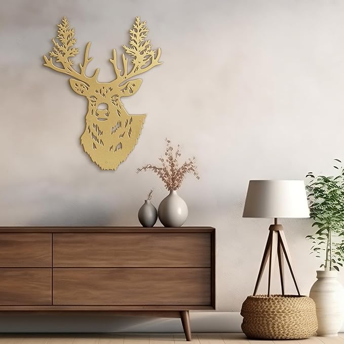 SIGNLEADER Metal Wall Art Decor Christmas Deer Minimalist Modern Abstract Wall Sculpture Hangings Home Decoration for Living Room, Bedroom, Bathroom, Kitchen, Outdoor - 18" Gold