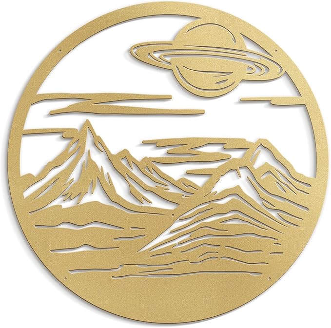 SIGNLEADER Metal Wall Art Decor Mountain Range Sun Landscape Minimalist Modern Abstract Wall Sculpture Hangings Home Decoration for Living Room, Bedroom, Bathroom, Kitchen, Outdoor - 18" Gold