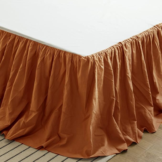 BISELINA French Linen Bed Skirt with Pleated Frills 14-Inch Tailored Drop Natural Flax Cotton Blend Dust Ruffle Soft Cozy Farmhouse Bedding (14" Twin, Rust)