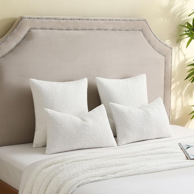 FUTEI Pack of 2 White Decorative Throw Pillow Covers 16x16 Inch Soft Cozy Solid Boucle Textured Cushion Case,Modern Home Decor for Couch Bed Living Room
