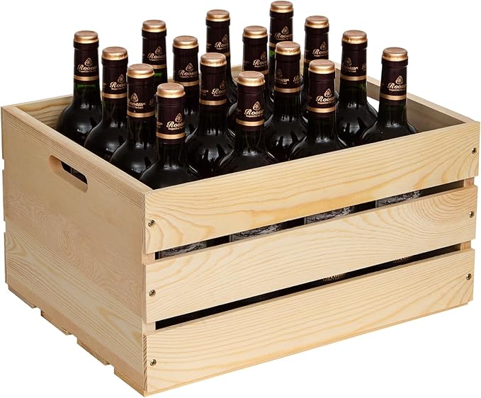 3 Pieces Large Pine Wood Crates For Storage, Unfinished Natural Wooden Crates, 17" x 13" x 8.9" Each, Holds Up to 50 Pounds