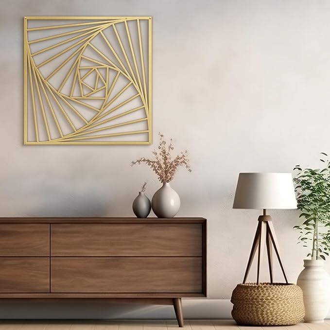 SIGNLEADER Metal Wall Decor Spiral Lines Minimalist Modern Luxury Wall Sculpture Hangings 3D Statue Home Decoration for Living Room, Bedroom, Bathroom, Kitchen, Fireplace, Office - 24" Gold