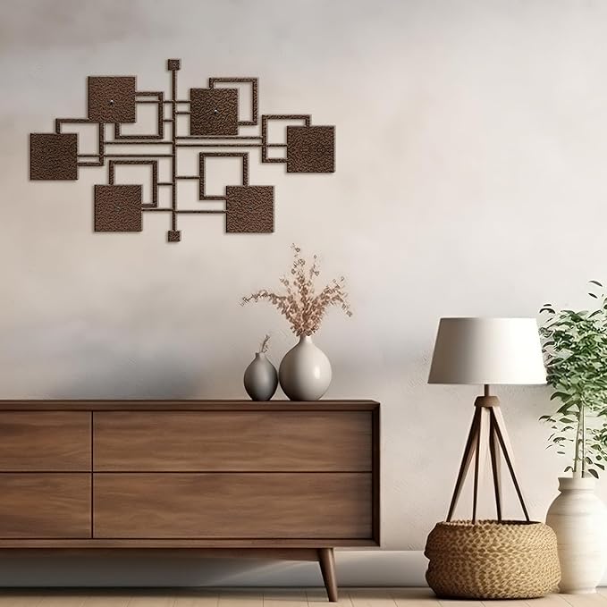 SIGNLEADER Metal Wall Decor Rectangles Geometric Minimalist Modern Luxury Wall Sculpture Hangings 3D Statue Home Decoration for Living Room, Bedroom, Bathroom, Kitchen, Fireplace, Office - 18" Bronze