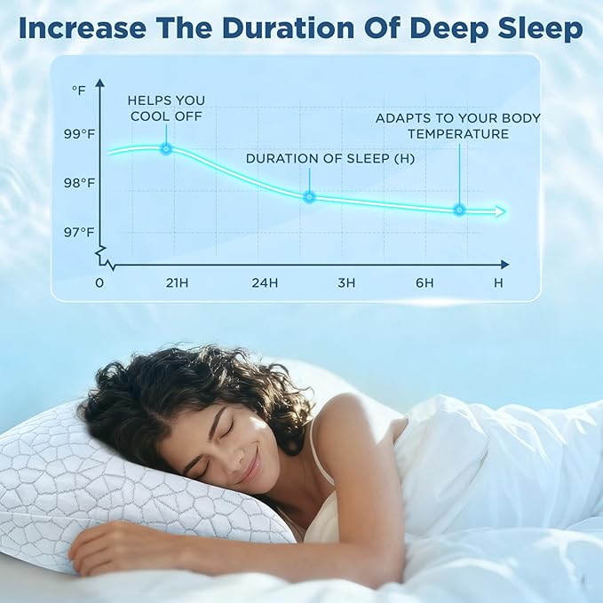 Cooling Pillows Queen Size Set of 2 Shredded Memory Foam Pillows for Side Back Stomach Sleepers, Two-Sided Cool Adjustable Firm or Soft Bed Pillow Luxury Gel Neck Pillow for Neck Shoulder Pain Relie
