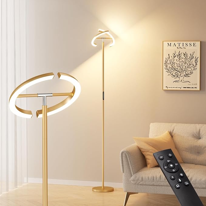PreeOtti Floor Lamps for Living Room, 40W/2400LM LED Gold Floor Lamp with Touch & Remote Control, 70" Tall Standing Lamp Stepless Dimmable, Modern Torchiere Corner Lamp for Bedroom, Office- Gold
