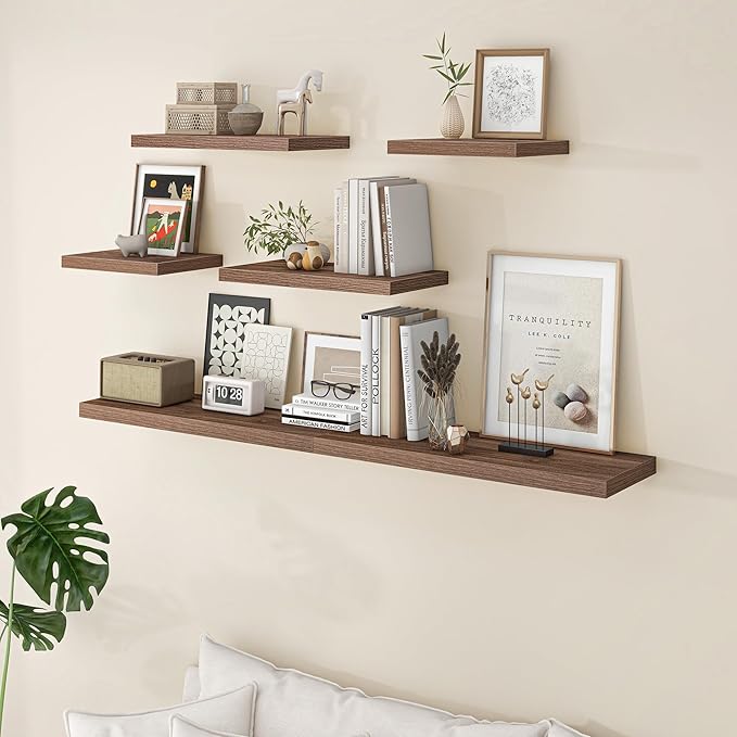 Fun Memories Floating Shelves - 2 Pack 12 Inch Deep Rustic Wooden Wall Shelves - Extra Deeper & Thicker Wall Mounted Storage Shelf for Living Room, Kitchen, Farmhouse - 36" W x 12" D x 1.5" H - Walnut