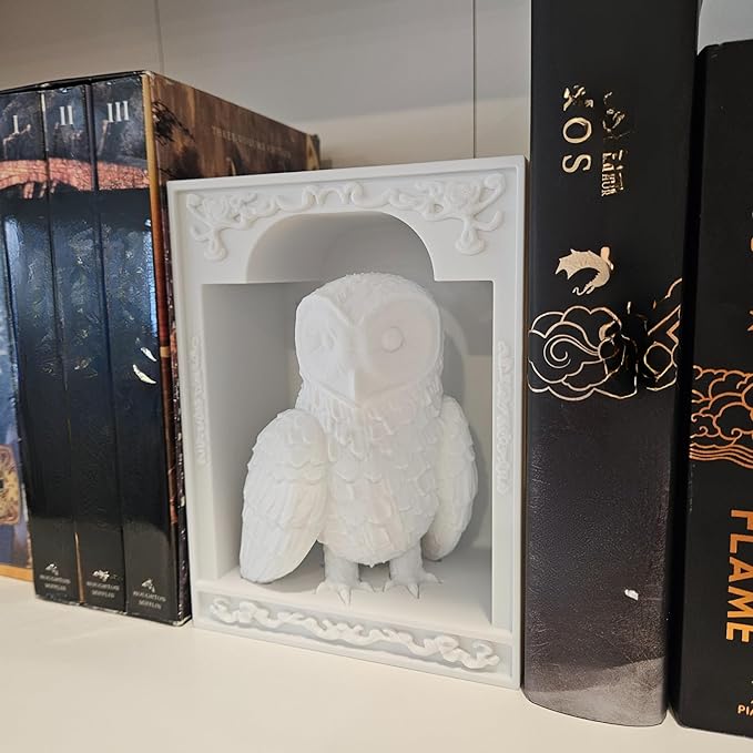 Dragons Awakening Book End – Fantasy Book Nook Insert for Dragon Readers – Unique Home Decor for Bookshelves & Libraries (White - Owl)