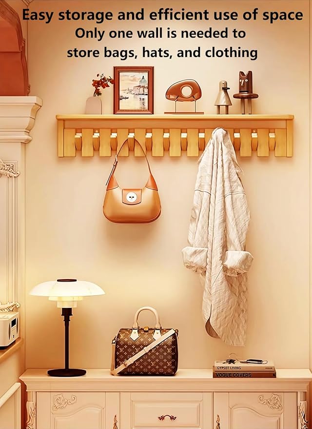 Wall Mounted Piano Key Hanger | Flip Style Hook | Entrance Wall Art Hook, Made of Oak Wood (3 Times Painted, 4 Times Polished) (Tray Walnut-Beech, 6Hooks)