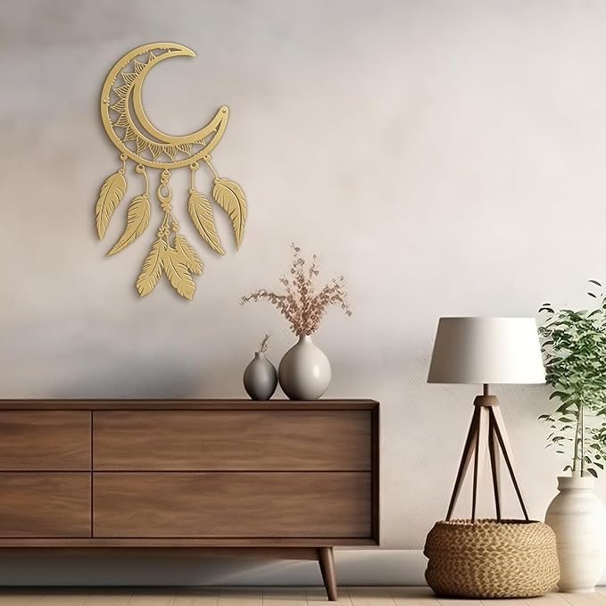 SIGNLEADER Metal Wall Art Decor Nordic Moon Phases Modern Abstract Wall Sculpture Hangings Home Decoration for Living Room, Bedroom, Bathroom, Kitchen, Outdoor - 18" Gold