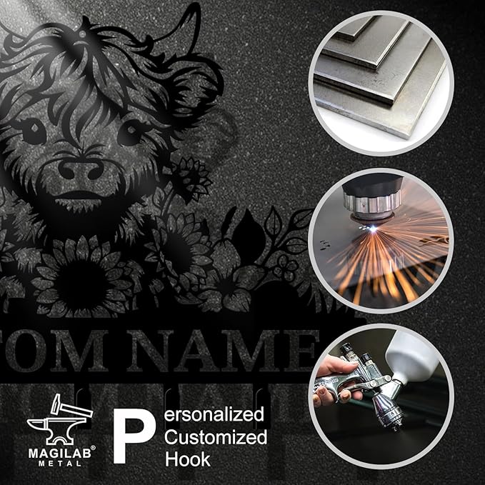 magilab Personalized Custom Highland Cow Wall Hooks,Metal Highland Cow Art Clothes Hooks,Metal Highland Cow Wall Home Storage Decorative,for Front Door, Hallway, Kitchen, Bedroom,Keys,Hats (Style G)