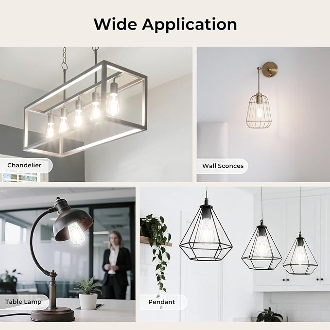 GvvooHome Dimmable LED Edison Bulbs, 4000K Daylight White, 6W Equivalent to 60 watt E26 LED Bulb, ST58 Vintage Light Bulbs, 600LM, 90+ CRI, E26 Base, Clear Glass, 10 Pack