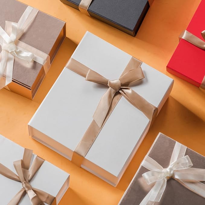 LIFELUM White Gift Box 13.85 x 8.35 x 4.45 inch Valentine's Day Gifts Box for Bridesmaid Proposal Gifts for Wedding with Card, Ribbon, Shredded Paper Filler Shirt Boxes for Presents (1 Pcs)