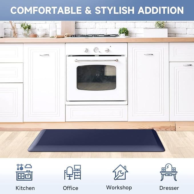 StepRite 4/5 Inch Thick Kitchen Mat Anti Fatigue Mat Kitchen Rugs Kitchen Decor Non-Slip, Stain & Water Resistant, Kitchen Mats Desk Mat for Kitchen, Office, Workshop, Blue, 17'' x 39''