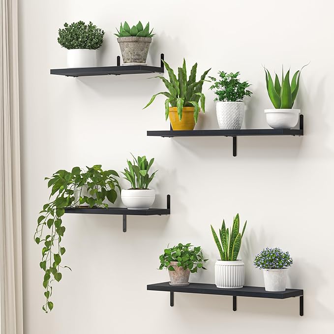 Marsmiles Extra Wide Floating Shelves for Wall, 32x8 Inch Natural Wood Grain Bookshelves, Heavy Duty Mounted Shelving for Bathroom, Kitchen, Living Room, Bedroom,Set of 2,Black