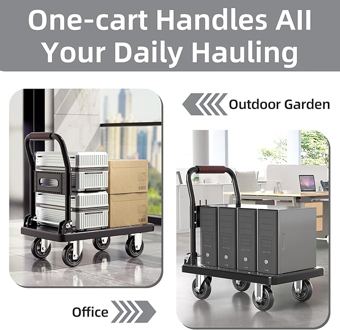 Foldable Push Cart Platform Cart,Moving Platform Hand Truck,Foldable for Easy Storage and 360 Degree Swivel Silent Wheel.(560 lbs)