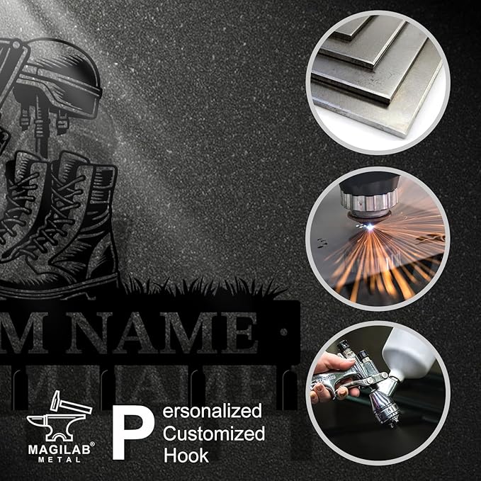 Personalized Custom Name Gun Wall Hooks,Metal Gun Room Art Clothes Hooks,Metal Gun Wall Home Storage Decorative,For Front Door, Hallway, Kitchen, Bedroom,Keys,Hats (Style K)