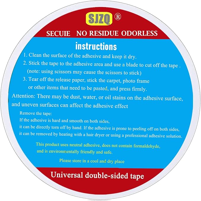 SJZQ Double Sided Carpet Tape Heavy Duty, 1.2inx22Yards No Residue Rug Tape for Hardwood Floors, Strong Hold Carpet Tape for Area Rugs, Mats, Posters on Tile, Concrete, Metal, Glass