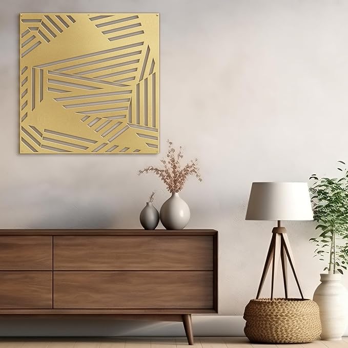 SIGNLEADER Metal Wall Decor Abstract Geometric Minimalist Modern Luxury Wall Sculpture Hangings 3D Statue Home Decoration for Living Room, Bedroom, Bathroom, Kitchen, Fireplace, Office - 18" Gold