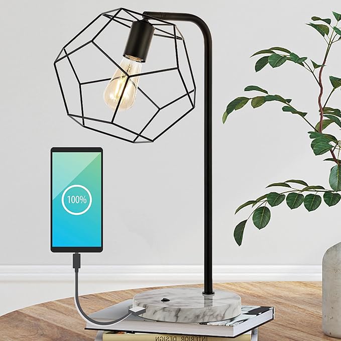 JONATHAN Y JYL1132A Penta 23.5" Industrial Farmhouse Head-Adjustable Iron LED Task Lamp with USB Charging Port Contemporary, Modern Bedside Desk Nightstand Lamp, Black
