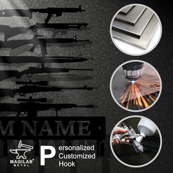 Personalized Custom Name Gun Wall Hooks,Metal Gun Room Art Clothes Hooks,Metal Gun Wall Home Storage Decorative,For Front Door, Hallway, Kitchen, Bedroom,Keys,Hats (Style F)