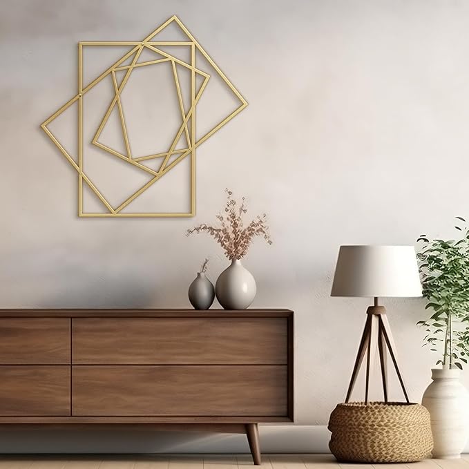 SIGNLEADER Metal Wall Decor Rectangles Composition Rectangles composition Minimalist Modern Luxury Wall Sculpture Hangings 3D Statue Home Decoration for Living Room, Bedroom, Bathroom, Kitchen, Fireplace, Office - 18" Gold