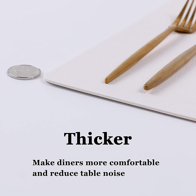 Wipeable Placemats Leather Table Mats Waterproof Heat-Resistant Easy to Clean for Dining Table Set Kitchen Table (2, White)