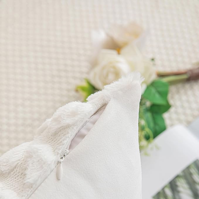 AQOTHES Set of 2 Heart Love Cute White Decorative Valentines Throw Pillow Covers 12x20, Soft Plush Faux Fur Pillow Covers for Couch Sofa Home Valentines Day Decoration