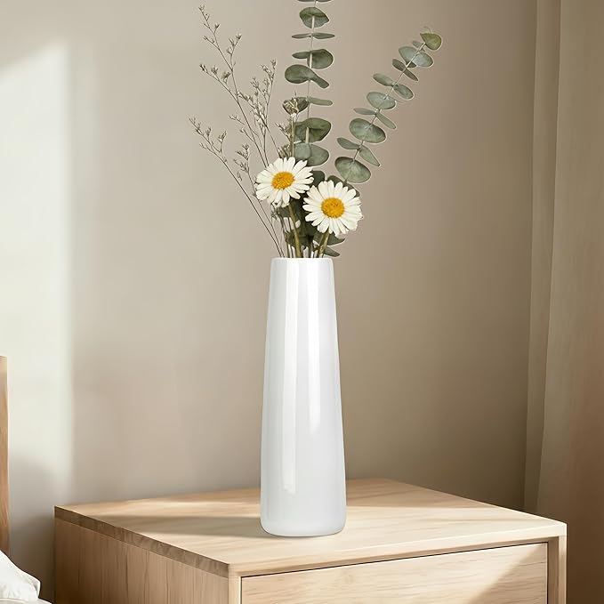12 Inch White Vase Ceramic Flower Vase, Tall Vases for Pampas Grass, Home Decor, Modern Textured Vases for Living Room Decorations,Table Centerpieces,Shelf,Farmhouse Small Ceramic Vase